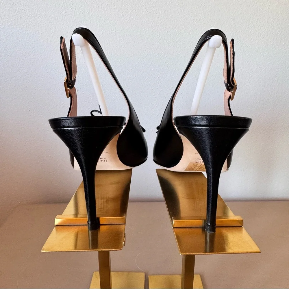Malone Souliers Trudie Slingback Pumps Black Nappa Laced Pointed Toe EU 38 NWT